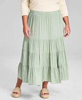 And Now This Plus Pull-On Tiered Midi Skirt