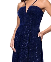 Xscape Women's Sequined Plunge-Neck Sleeveless Gown