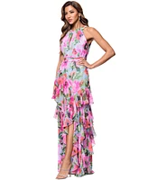 Xscape Women's Floral Chiffon Ruffled Tiered Halter Gown