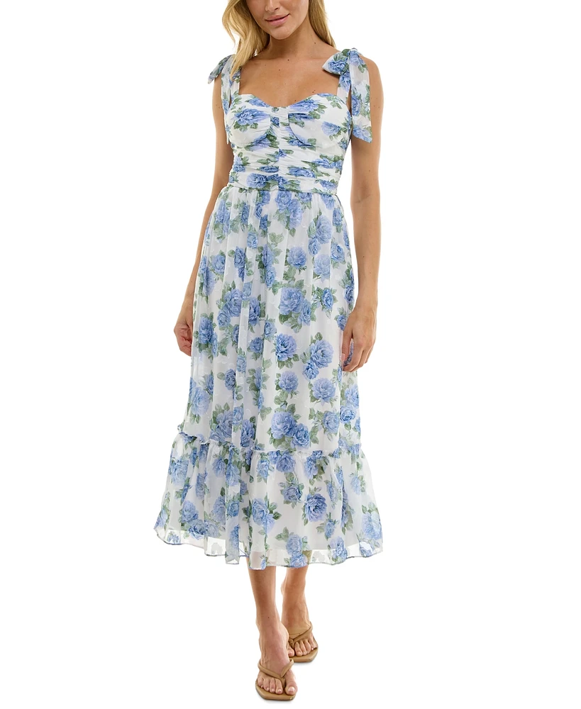 Bcx Juniors' Floral Print Jacquard Sleeveless Fit & Flare Dress