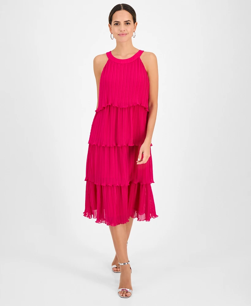 Robbie Bee Women's Round-Neck Sleeveless Tiered Dress