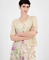 Robbie Bee Women's Crochet Shrug Printed Lace Dress