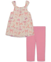 Kids Headquarters Baby Girls 2-Pc. Bow-Print Tunic & Capri Leggings Set