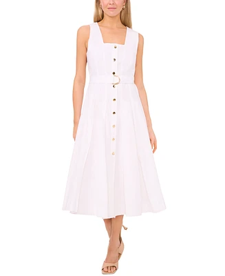 Msk Petite Cotton Square-Neck Belted Sleeveless Midi Dress