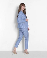 Tommy Hilfiger Womens V Neck Sleeveless Sweater Gingham Sloane Ankle Pants One Button Jacket