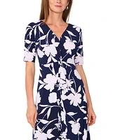 Msk Petite Printed Short-Sleeve Midi Dress