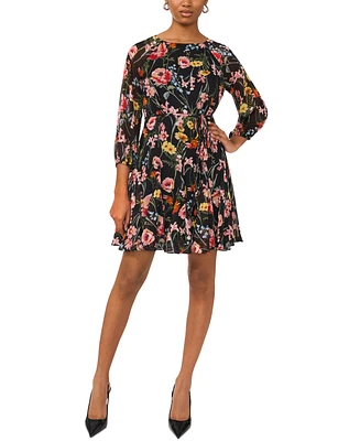 Msk Petite Printed Blouson-Sleeve Fit & Flare Dress