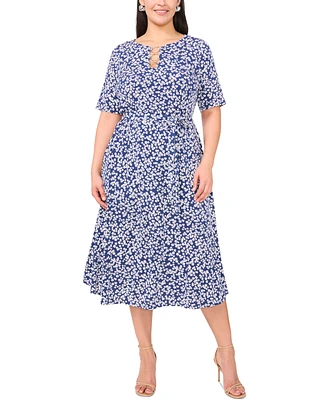 Msk Plus Printed Ring Short-Sleeve Midi Dress