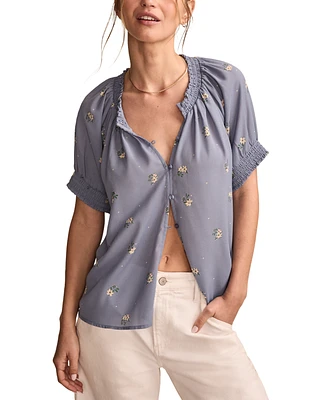 Lucky Brand Women's Floral-Print Ruffled Bubble Top