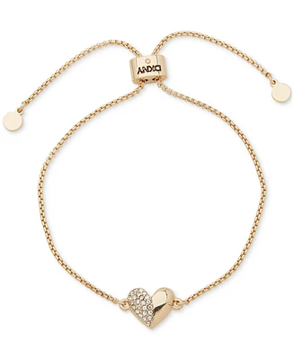 Dkny Gold-Tone Crystal Pave Puffy Heart Slider Bracelet