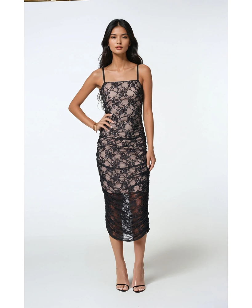 Bebe Women's Lace Tube Midi Dress