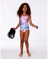 Deux par Girl Printed One-Piece Swimsuit Butterflies On Multicolored Background - Toddler|Child