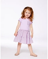 Deux par Big Girls Bi-Material Dress With Ruffle Gingham Skirt Lilac And White