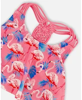 Deux par Girls Printed Two-Piece Swimsuit Candy Pink And Flamingo