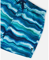 Deux par Boy Printed Boardshorts Blue Wave And Black - Toddler|Child