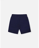 Deux par Big Boys French Terry Zip Pocket Shorts Navy Blue