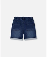 Deux par Baby Boys French Terry Denim Short Dark Blue