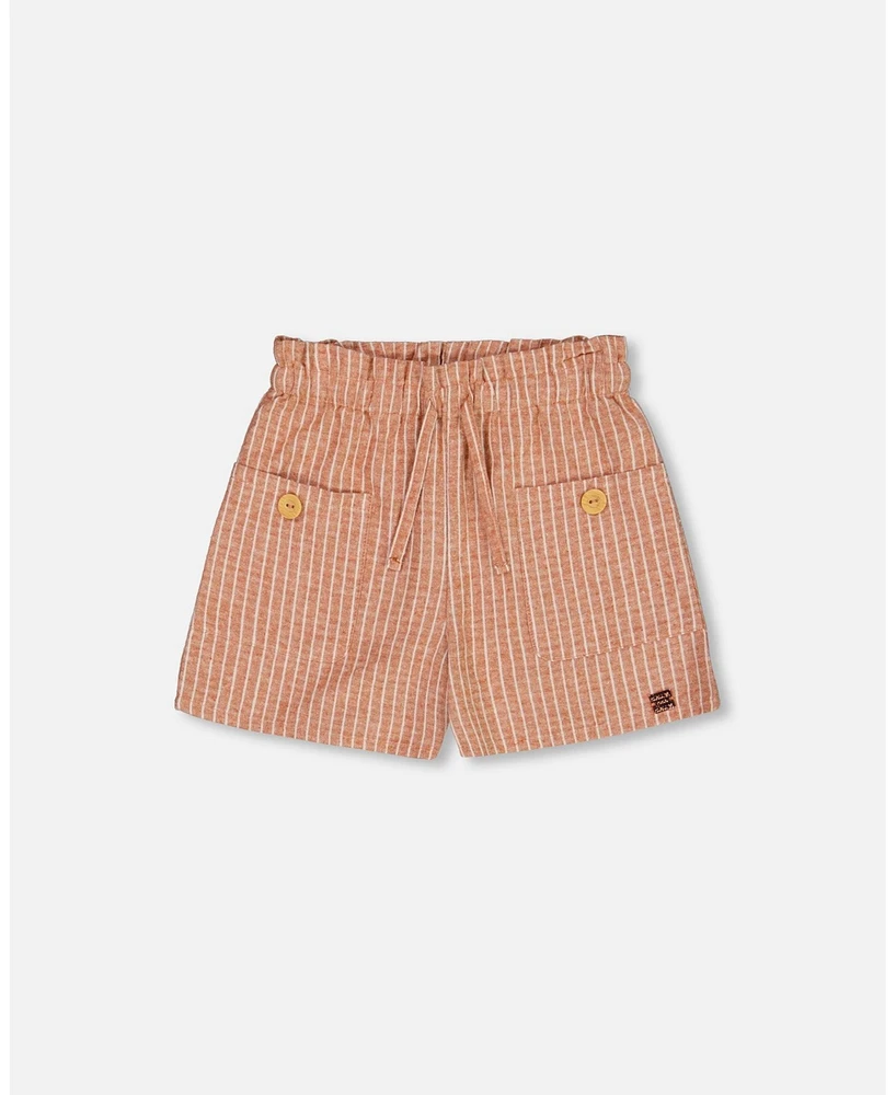 Deux par Toddler Girls Linen Short With Pockets Old Orange Pink - Toddler|Child