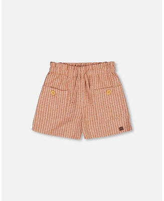 Deux par Toddler Girls Linen Short With Pockets Old Orange Pink - Toddler|Child