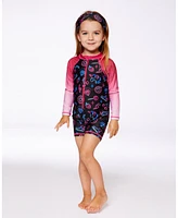 Deux par Girl Printed Long Sleeve One-Piece Rashguard Black And Blue Pink Items - Toddler|Child