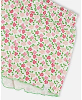 Deux par Big Girls Printed Ribbed Short Small Flowers On White Background