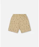 Deux par Big Boys Printed French Terry Short Beige With Palm Trees