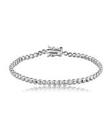 Sterling Silver White Gold Plated with Clear Round Bezel-set Cubic Zirconia Bracelet