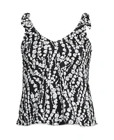 Lands' End Women's Petite V-neck Shoulder Tie Flutter Tankini Swimsuit Top