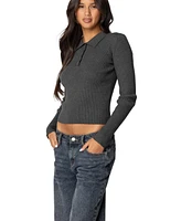 Edikted Womens Mollie Collared Ribbed Knit Top