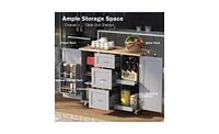 Portable Kitchen Cart with Internal Storage and Tower Rack