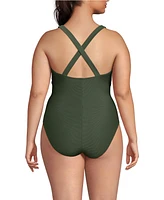 Lands' End Women's Plus Tugless Ribbed X-Back One Piece Swimsuit