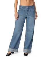 Edikted Womens Madi Cuffed Low Rise Jeans