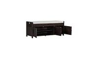 Storage Bench with 3 Shutter-shaped Doors, Shoe Bench with Removable Cushion and Hidden Storage Space