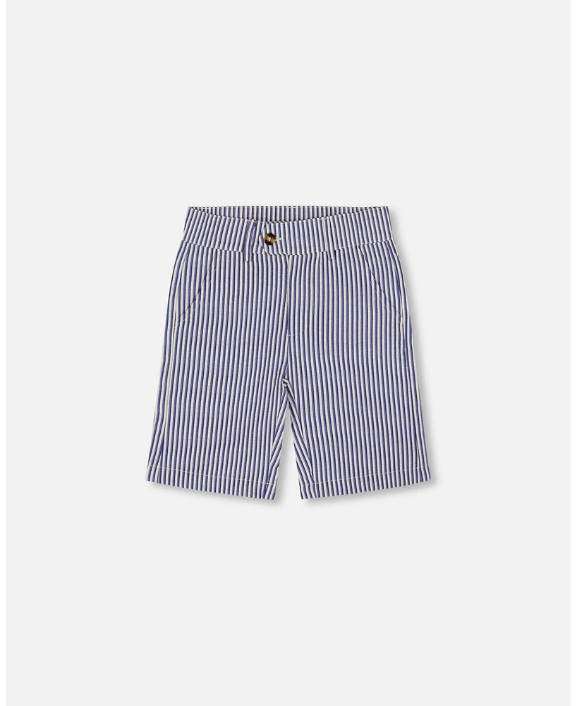 Deux par Big Boys Slant Pocket Bermuda Shorts Royal Blue Striped