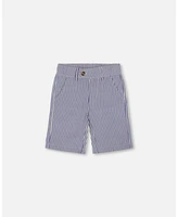 Deux par Big Boys Slant Pocket Bermuda Shorts Royal Blue Striped