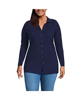 Lands' End Women's Plus Long Sleeve Polished Rib Button Through Tunic Shirt