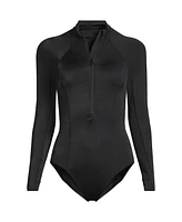 Lands' End Women's Tugless Long Sleeve Rash Guard One Piece Swimsuit