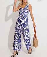 Women's Azure Palms Surplice Wide Leg Jumpsuit