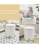Round Vanity Stool Chair with 23Qt Storage and Padded Seat