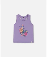 Deux par Toddler Girls Organic Cotton Racerback Tank Top Floral Mauve - Toddler|Child