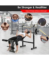 Adjustable Weight Bench and Barbell Rack Set with Weight Plate Post