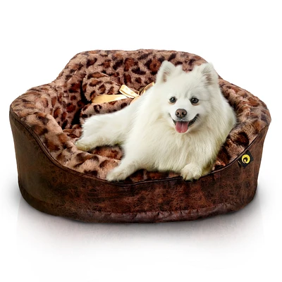 Dream Black Label Leopard Princess Dog Bed - Puppy for Small Dogs, Washable Cuddler Cat Elegant, Royal Design Beds and Kitten