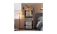 Small Vanity Desk with Mirror and Led Lights – Compact Makeup Table with Charging Station and Storage Shelves for Small Spaces