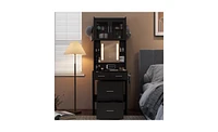 Small Vanity Desk with Mirror and Led Lights – Compact Makeup Table Charging Station Storage Shelves for Spaces