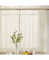 Hlc.me Sophia Floral Rod Pocket Lace Semi Sheer Voile Short Cafe Tiers for Small Windows - 28 x Inch Length ( Tiers