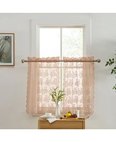 Hlc.me Jolene Floral Rod Pocket Lace Semi Sheer Voile Short Cafe Tiers for Small Windows - 28 x Inch Length (Blush Pink Tiers