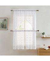 Hlc.me Isabella Floral Rod Pocket Lace Short Cafe Swags for Small Windows - 28 x 36 Inch Length (White Swags, Set of 2)