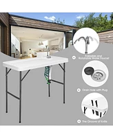 Folding Cleaning Sink Faucet Cutting Camping Table w/ Sprayer