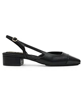 Anne Klein Women's Nia Block Heel Cap Toe Slingback Flats