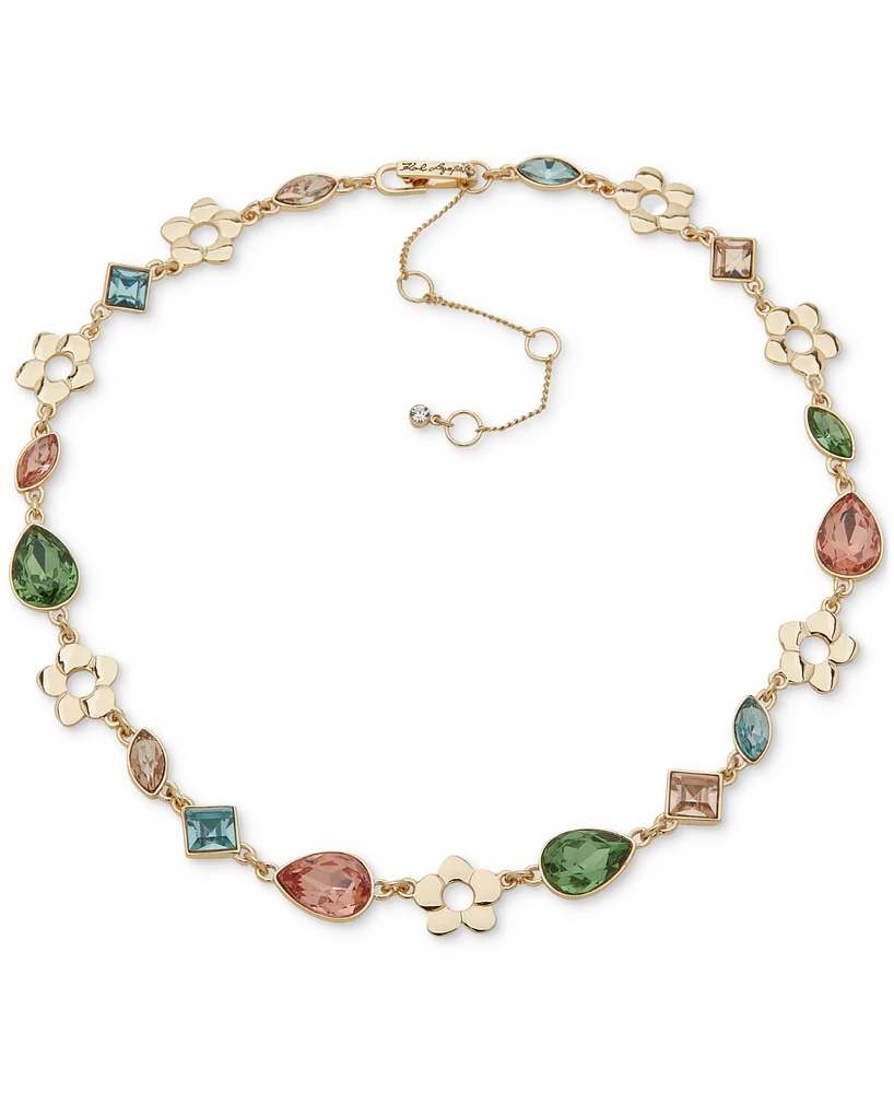 Karl Lagerfeld Paris Gold-Tone Multi Stone Orchid Collar Necklace, 16" + 3" extender